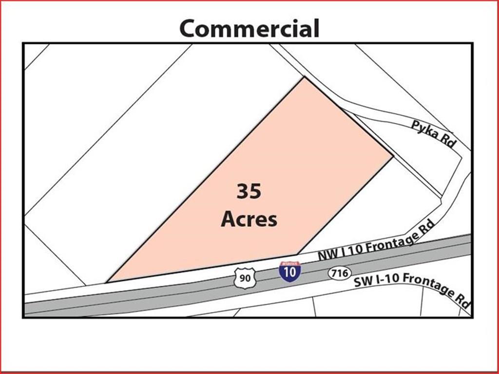 This 35 acre tract is located I-10 West at Sealy,  Exit 716 Pyka Rd.  The property has 1,460' on the frontage road and also has Pyka Rd. frontage.  The property has easy access off I-10 West.  The property is currently used for farm and ranch and is ag exempt.  Seller will divide.
