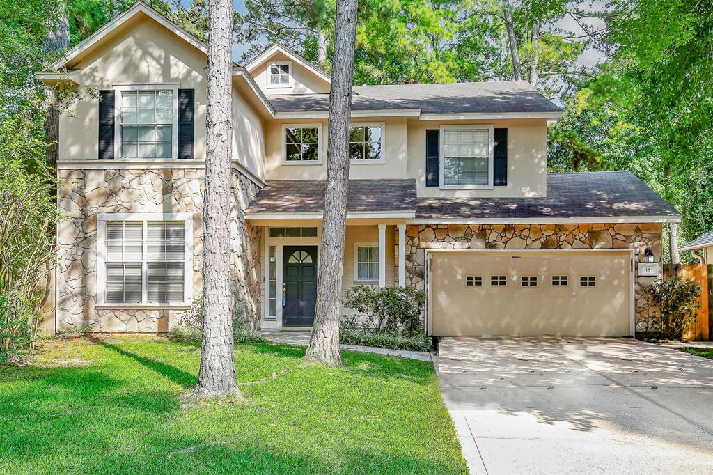 18 Grand Bayou Place The Woodlands, Texas NEW ROOF to be installed in June. Spectacular home located in a peaceful Cul de Sac in the Village of Alden Bridge, one of the best locations in the Woodlands. Exemplary schools. Home features 4 bedrooms w/game room upstairs, 2.5 baths, 2 dining areas, 2 living areas downstairs. New appliances in the kitchen. Refrigerator, washer and dryer included. Huge lot with sprinkler system. Tile floors, high ceilings, open floor plan and much more. This home is zoned to exemplary schools Buckalew elementary and Mitchell middle school and zoned to The Woodlands HS.