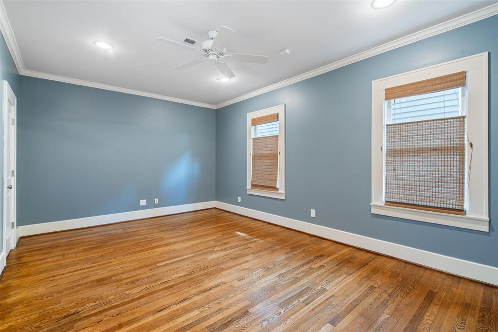 The downstairs bedroom can serve a variety of functions. If needed, it could make a great study. However, if someone in your family has accessibility issues, this could make a great guest/bedroom for them. It also includes a large closet, recessed lighting, and hardwood floors.