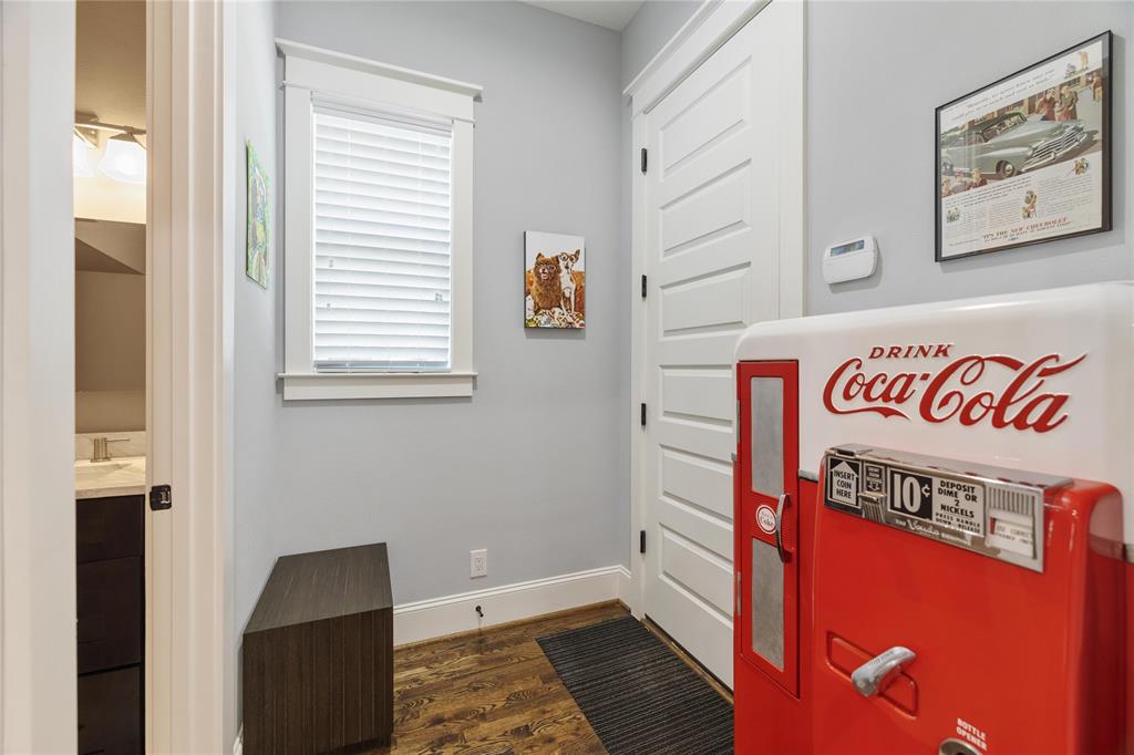 This mudroom space is located just off the garage door.