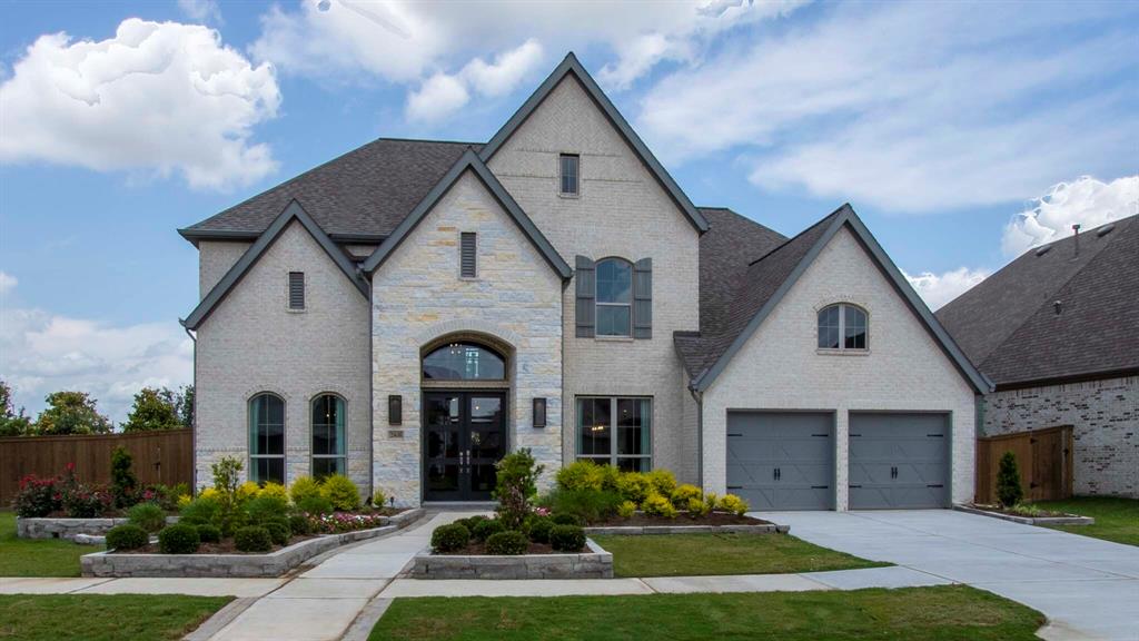 23638 Providence Ridge Trail Katy, Texas PERRY HOMES NEW CONSTRUCTION! Former Model Home. Curved staircase highlights two-story French door entry. Wood flooring throughout the first floor. Home office with French doors and formal dining room set at entry. Two-story family room with wall of windows and corner fireplace opens to kitchen and morning area. Kitchen features walk-in pantry and island with built-in seating space. First-floor primary suite with curved wall of windows. Dual vanities, garden tub, separate glass-enclosed shower and two walk-in closets in primary bath. First-floor guest suite offers private bath. A game room, media room and three secondary bedrooms are upstairs. Model home upgrades include accent paint, drapes, alarm system, sprinkler system, and additional landscaping. Extended covered backyard patio. Three-car garage.