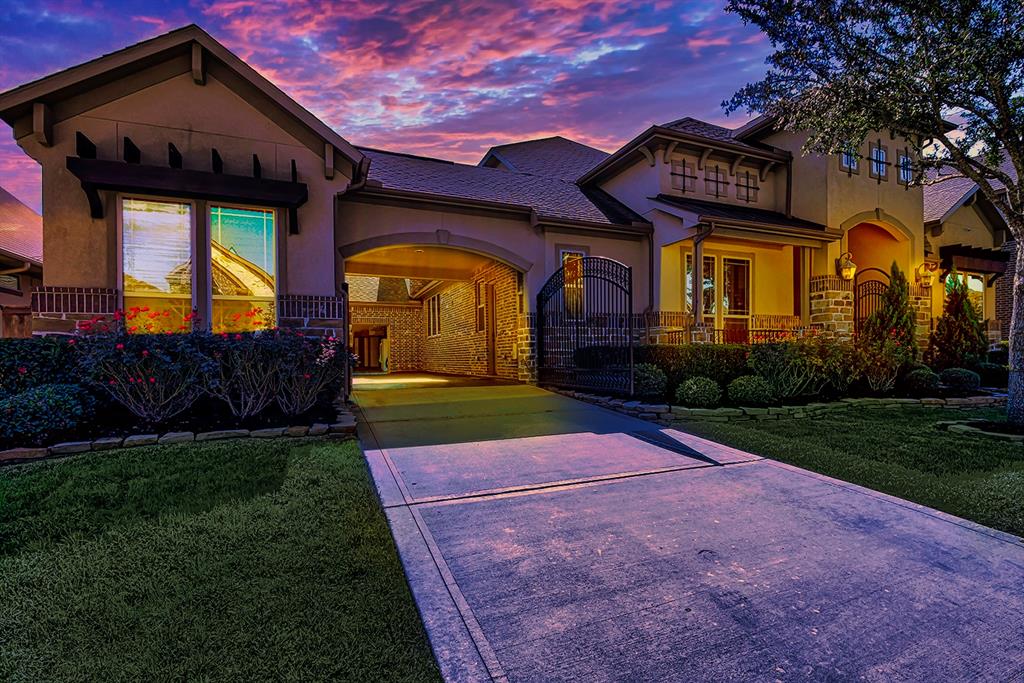 23535 Bellina Drive Richmond, Texas Captivating beauty envelopes this traditional home on a gorgeous lot graced by mature trees and professional landscaping. This stunning residence boasts extraordinary millwork throughout reflecting a blend of inspiration and beautiful architecture. This one and a half story home has a dynamic entry, gracious floor plan with family room opening to gourmet kitchen with granite counters, travertine backsplash, stainless steel appliances, double ovens, five burner gas cooktop and oversized breakfast bar. Home office, private master suite plus two guest suite downstairs, elegant formal dining room, sweeping staircase with wrought iron balusters Wood hand railing, game room, media room, backyard has covered patio and outside grill station, plus 3-car Court garage. interior courtyard and wrought iron privacy gate. This residence is a real Diamond! Bring your buyers!!! Thank you for showing!!