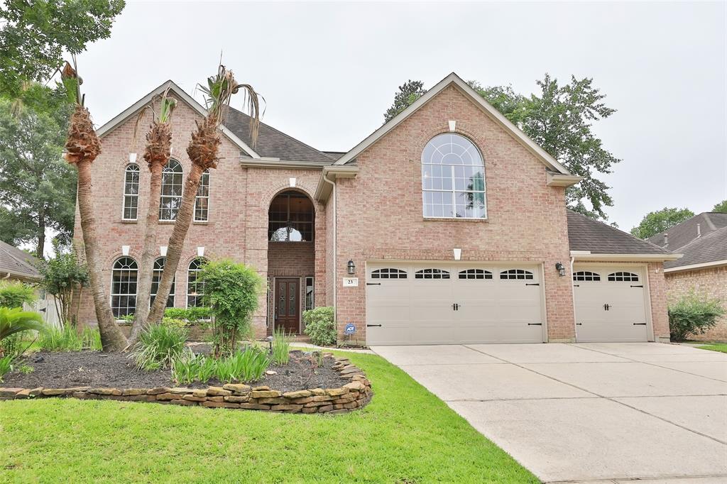 23 Columnberry Court Conroe, Texas Amazing 4 bedroom, 3 car garage with Heated Pool/Spa on Cul-de-sac street. Great location near parks,with pool, basketball, pavillion, restaurants and shopping nearby. NO carpet in this beauty. High ceilings with tons of natural lighting. Sleek and modern island kitchen with gorgeous cabinetry, stainless steel appliances. Breakfast bar is open to sunny breakfast room. Den has a wall of shiplap and gas fireplace. The upstairs has a huge game room that is just awesome. The refrigerator , washer and dryer remain with this property. You will fall in love with the backyard pool/spa. Welcome to your new home. Quick access to I- 45.