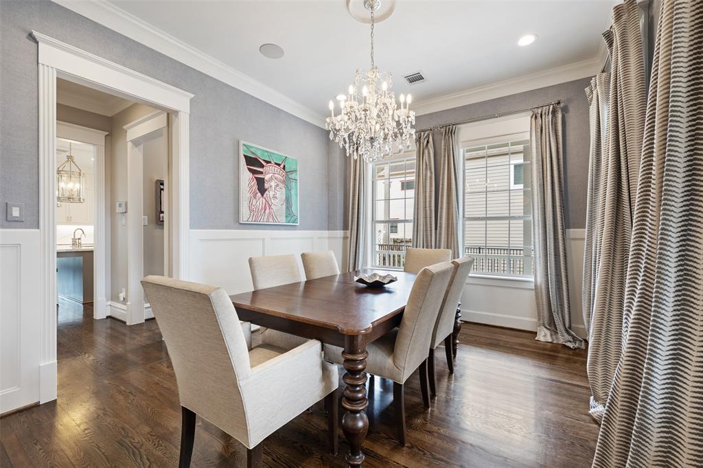 Your family holiday dinners have found their home. The formal dining room is located just steps away from the kitchen. This space includes Sonos enabled built-in speakers, hardwood floors, and gorgeous millwork.