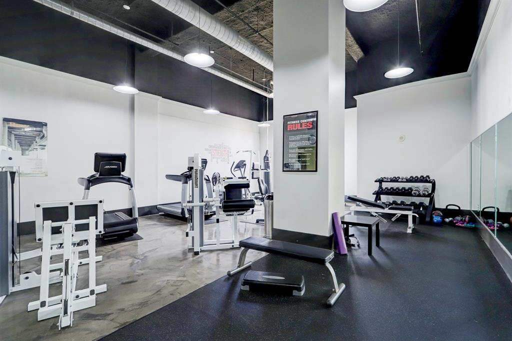 Another view of the gym which is located on the first floor and included in monthly fees. Nearby hike and bike trails for outdoor exercise options.