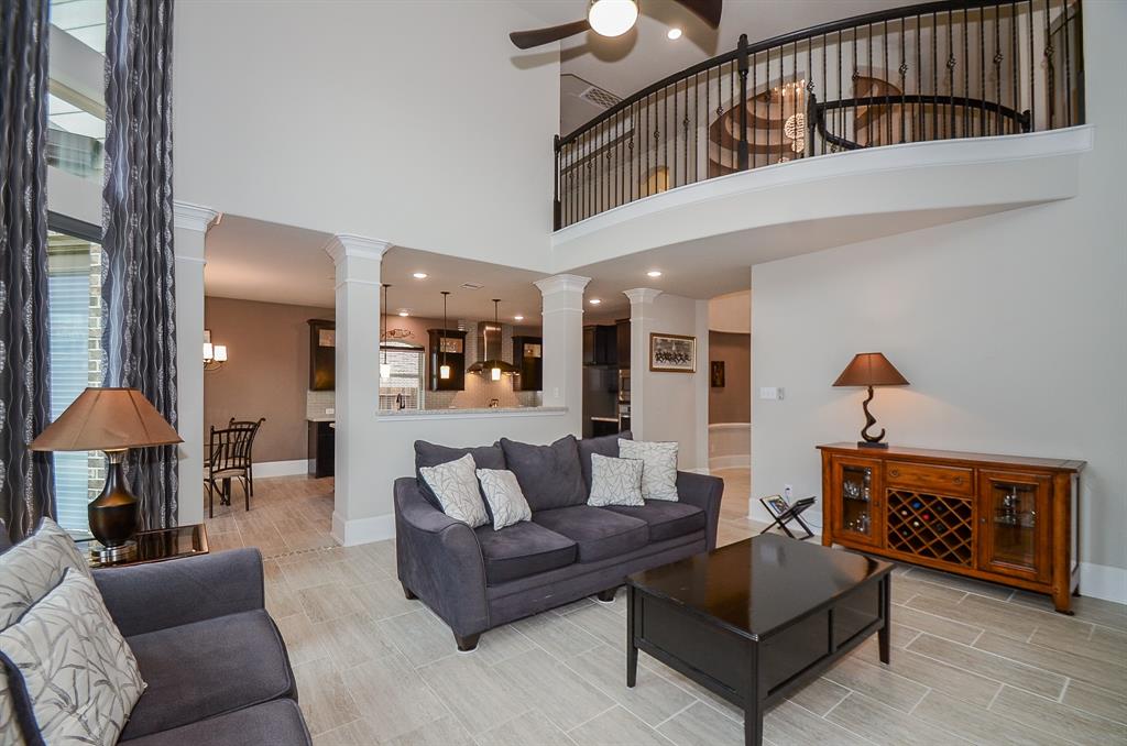 Wrought iron balcony overlooking the living room