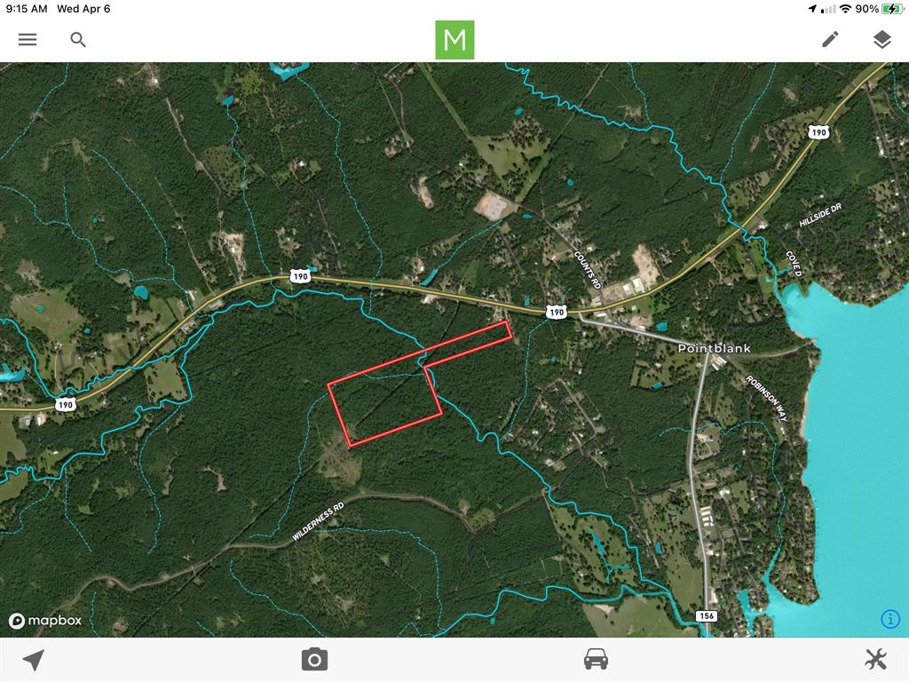 Beautiful 56+/- unrestricted acres located just south of HWY 190, west of Point Blank.  Just over a mile to Lake Livingston Boat Launch.  Survey completed in Dec. 2020.  Property is currently in a timber exemption and has hard and soft wood.  Numerous Home sites with elevation changes and options for water features.  Live Creek traverses the northeast corner of acreage. Additional acreage available.  Property will be deeded with 30’shared access easement directly to Hwy 190 that has not been developed(Please see survey in Attachments)