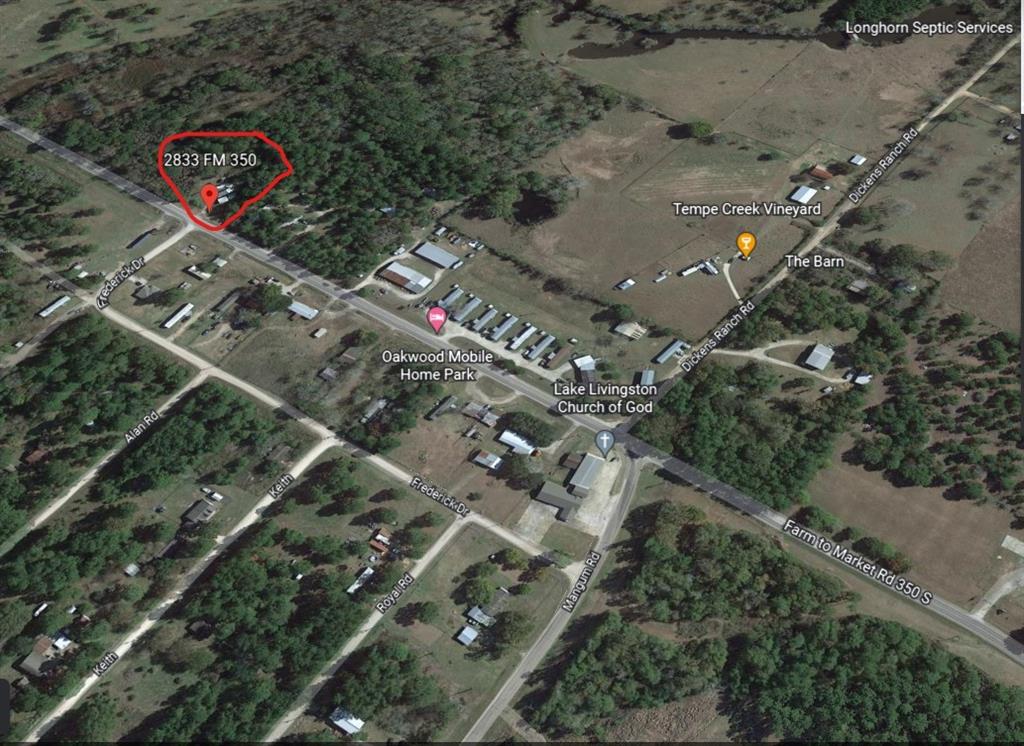 Unrestricted 10 ACRES. Approximately 1 mile from the Hitchin Post Cafe on Farm to Market 350 Road. 10.126+/- ACRES. Electric is on the property. Great location, easy access, frontage on FM 350 S, Livingston, TX; less than 2 miles from the Livingston Airport. Water Well and Septic on property. Partially fenced. Great location for a business or build a home.