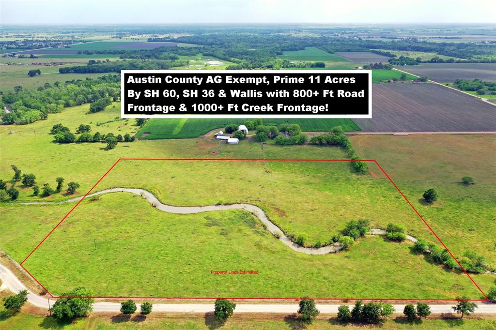 Great Location In Austin County! AG Exempt, Prime ~11-Acre Tract By FM 1952, State Hwy 60, State Hwy 36 & Wallis with 800+ Feet Road Frontage on Svoboda Rd & 1000+ Feet Creek Frontage Where Elm Slough Cuts Across The Property From The NW Corner To The Middle of The Eastern Border. 15 Minutes From 1-10 Provides an Easy 30-Mile Drive to The Grand Pkwy/99, Katy Mills Mall, University of Houston-Katy Campus. No Water Or Sewer. Well & Septic Will Need To Be Installed By the Buyer. Seller To Retain All Owned Minerals. Five Additional Tracts Available (see map). New Survey Will Be Required. Restrictions in Docs. Downtown Houston and Texas Medical Center Are 45 Miles Away.