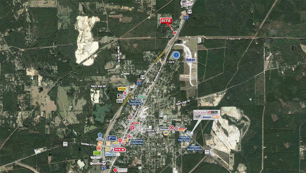 Property is located in N Cleveland, Texas only 50 minutes from Houston. It is located on the west side of Hwy 59 between CR 3991 and Fern Rd in Cleveland. Property has direct access to US-59/69 and approximately 400 feet of frontage on Fern Rd, 260 feet of frontage on County Rd 3991. Property is cleared land used to be a site of a motel with a septic system. Great property for commercial use.