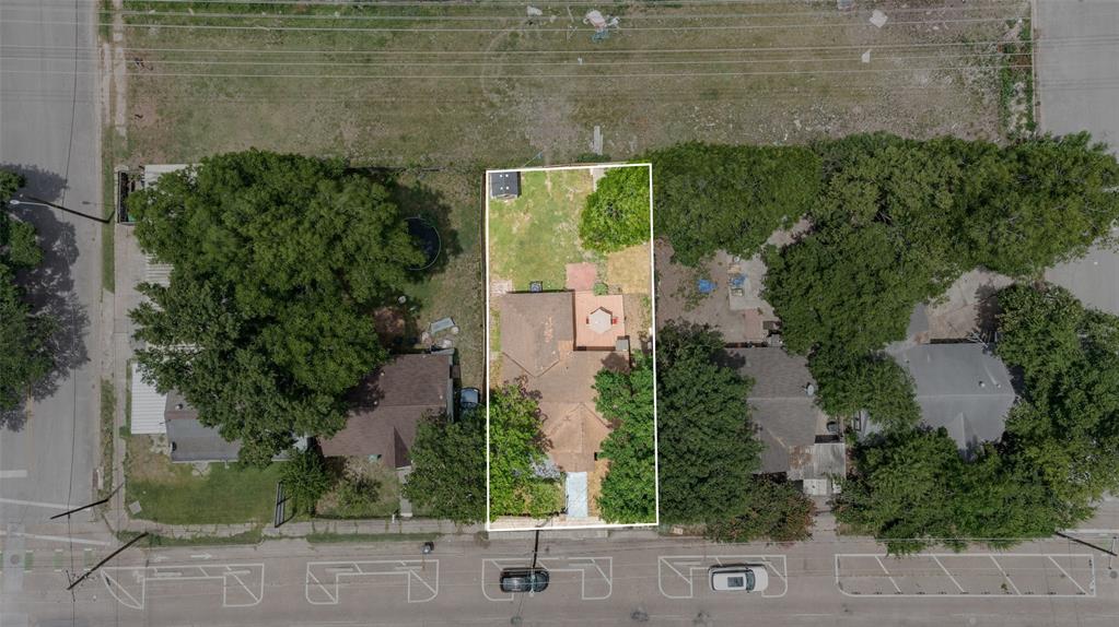 Another aerial view with property lines outlined.