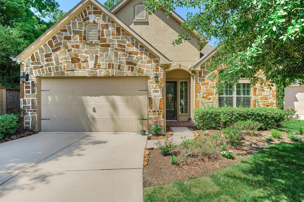 Welcome to the beautiful, gated community of Timmaron Lakes in Creekside Park. This gorgeous Mediterranean style patio home sits on an oversized cud-e-sac lot with mature trees and lush landscape. Interior finishes boast open concept living from kitchen to living with high ceilings, gorgeous hardwoods, rock fireplace and neutral color palette with natural light throughout. Open kitchen features granite countertops, subway tile backsplash, stainless steel appliances, gas range, recess lighting and a large walk-in pantry for all of your storage needs. Relaxing primary suite and bath offers dual vanities, soaking tub and a mud set shower. 2 secondary bedrooms with a bath and powder. Additional storage and cabinetry in the mud/craft room, laundry and 2 car garage. Exterior features a covered side patio and large lush private backyard. This beautiful home is perfect for entertaining friends and family. Schedule your showing today.