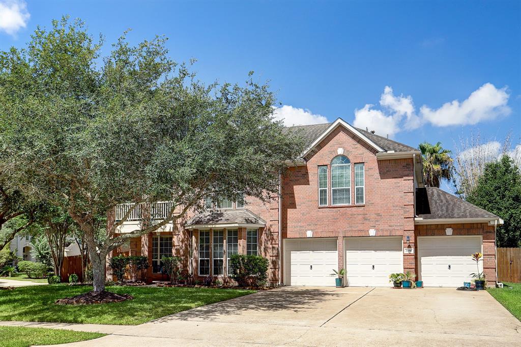 Welcome home to this Pearland Park Estates Gem! This 5 bed, 3.5 Bath, 3 car garage home is situated on a larger corner lot with a sparkling POOL in a sought after neighborhood. Upon entry find a spacious formal dining across from a study/formal living or flex room. This home boasts a large family room w/soaring ceilings & a gaslog fireplace. This spacious kitchen has plenty of storage & a walk-in pantry w/ amazing lazy-susans is impressive.  The gracious primary suite is located on main floor w/ a nice sized bathroom w/dual vanities. Upstairs discover 4 bedrooms, game room, media room along w/ two additional baths. Check out the amazing back yard w/ large covered patio, pool & putting green. The life-size chess board & firepit is great for gatherings! A/c units replaced in 2020/2021 & hot water heater replaced 2020 (per seller) This home is so close to shopping, dining, schools & Friday night lights at the Rig, with easy access to Beltway 8 and 35.  Schedule your private showing today!