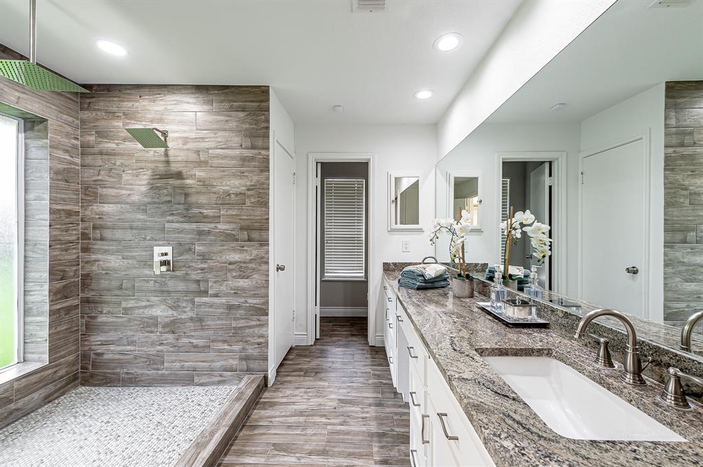 Granite counters and double sinks.