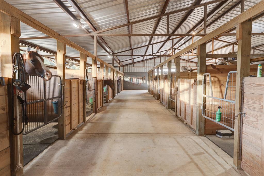 Each stall is complete with mats. There is turnout access to the pastures at the far right of the photo.