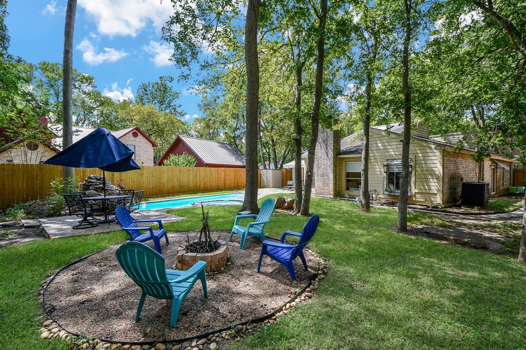 Every natural enjoyment is yours for family and friends out here with pool, relaxing bistro table for refreshments, and a cozy circle around the stone enclosed firepit.