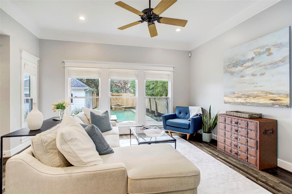 Secondary family room just off the kitchen with gorgeous views of the backyard pool/spa.