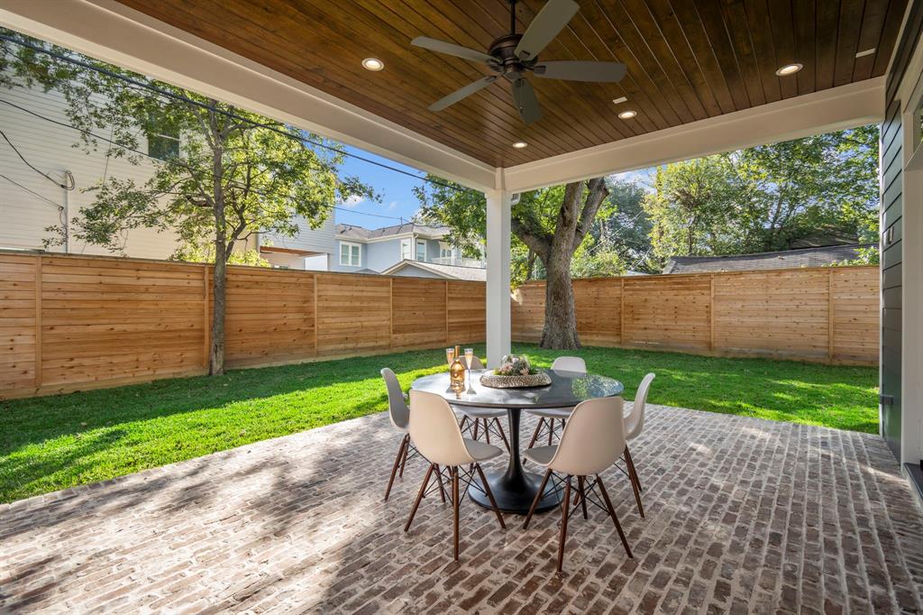 The 21' x 15' covered patio is large enough to enjoy alfresco dining or a casual lounge space that overlooks the spacious backyard.
