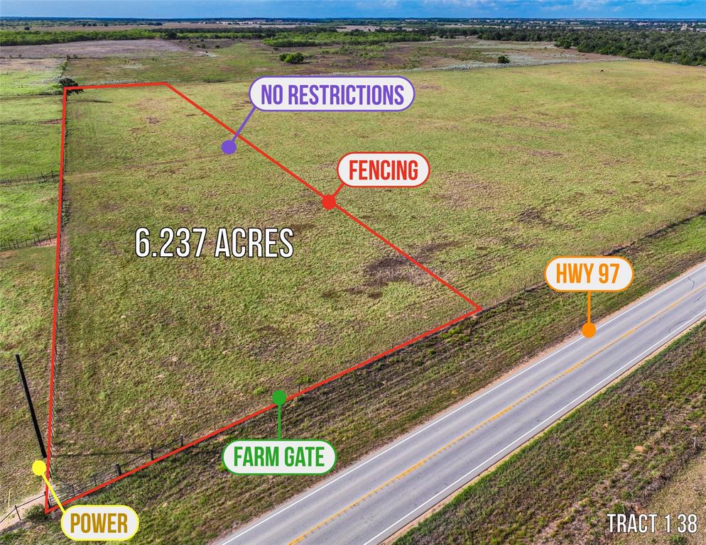 This 6.237-acre property is located just outside Nixon, Texas. Offers a unique chance to purchase exactly what you are looking for with approximately 248 feet of road frontage on Hwy 97. This lot offers a chance to live the life you have been waiting for. Perimeter and interior fencing, gate and culvert coming after water line is installed. Gonzales Water soon available.Power along the highway recessed shared access, fenced with entrance gate, ZONE X. The Seller provides the survey and has no restrictions. Go see today.