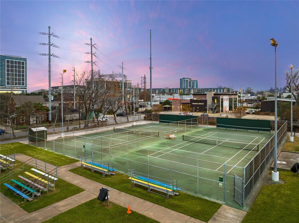 Well-maintained grounds and beautiful scenery surround West Gray Park's fenced tennis courts. It also features ample lighting and benches, making it a great place to enjoy a game.