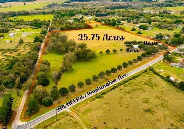 25.75 Acres fenced in with gates for entry, 2021 Manufactured Home has 3 bedrooms, 2 bathrooms.  
Unrestricted property, 60 minutes from Houston, 8 minutes off of HWY 59.  Property is currently in AG Exemption for hay and Pecan Trees.   2 water wells and 2 sewer systems on property.  Barn is 1500 sq ft 3 car garage, concrete flooring, plumbing and electrical.  Chicken coop on property for those expensive eggs.