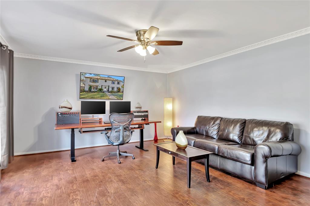 This room can be used as a den area, an office or a study!