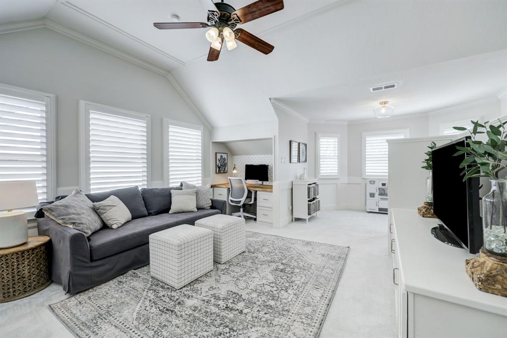 Plantation shutters were added throughout this level giving the space a traditional and clean look.  The entire second floor is carpeted in a soothing, neutral pattern.