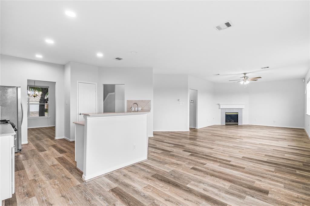 open concept kitchen into spacious living area