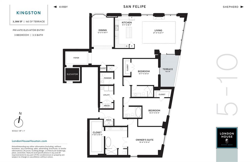 KINGSTON floor plan. Three bedrooms, three and one-half baths containing 3,388 sq.ft.