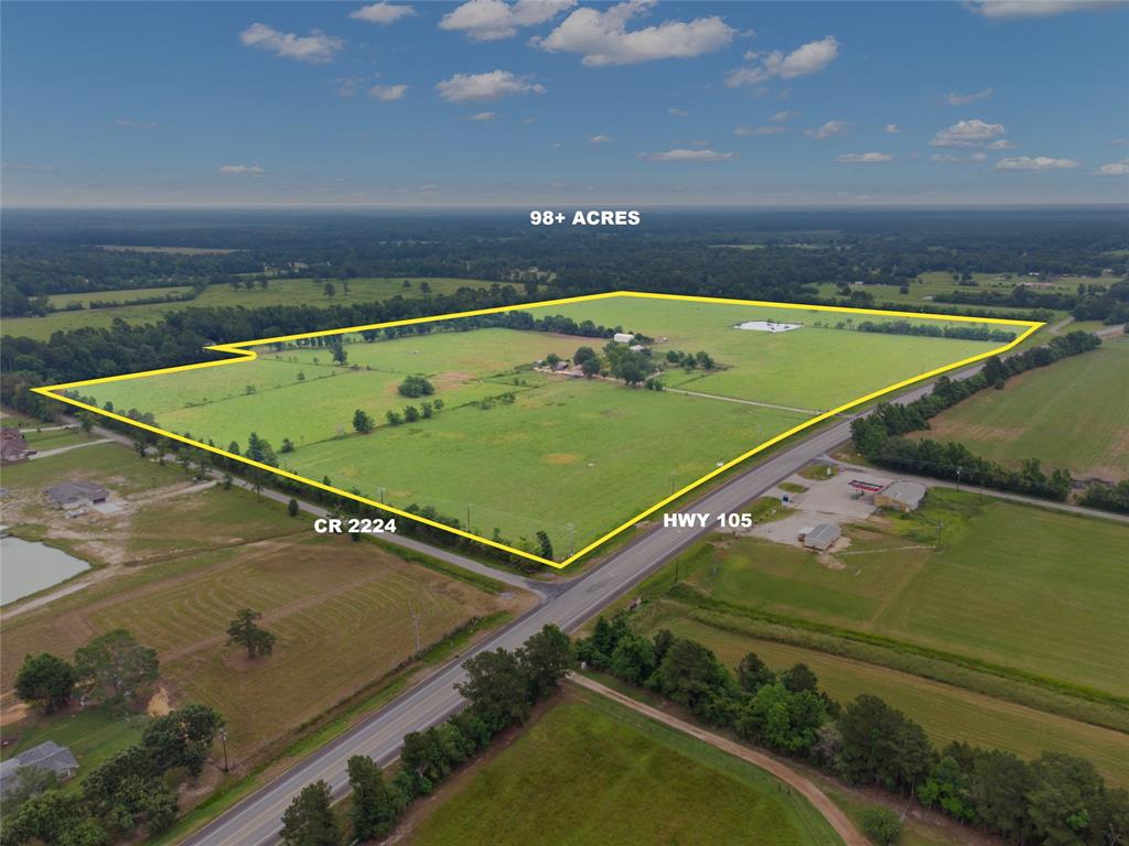 Fantastic chance to acquire 98+ acres with over 2200+ feet of HWY 105 frontage in Cleveland. Ideal location for commercial or residential development, perfectly situated for growth. 90+ acre industrial park already in progress, and plans for expanding utilities along Hwy 105. The potential for development opportunities is abundant. This former dairy farm features 3+ barns, including gates, pens, stables, chutes, corrals, and a 60x40 hay barn on slab. Home on the property was gutted and ready for remodel, if desired. Just 5 miles from new home developments and close to Tarkington High School, A.L. Nelson Football Stadium, and Cleveland High School. Easy commute to 59 and 99 highways. No flooding and not in floodplain, per seller. Very low tax rate. Incredible opportunity!