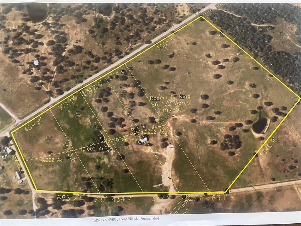 10 acres. 40 acres total, being divided.  Highly desired acreage in the heart of the hill country! Relax and enjoy country living on your own 10 acres with FM 141 & CR 117 frontage. Please see plat for division lines. The barn centered on plats 3 & 4 will be designated to 1 or both plats as desired by buyer, or included in total 40 acre sale. ($37,500 per acre).  Stocked tank and 3000 SF barn (1980) included in plats 3 & 4.