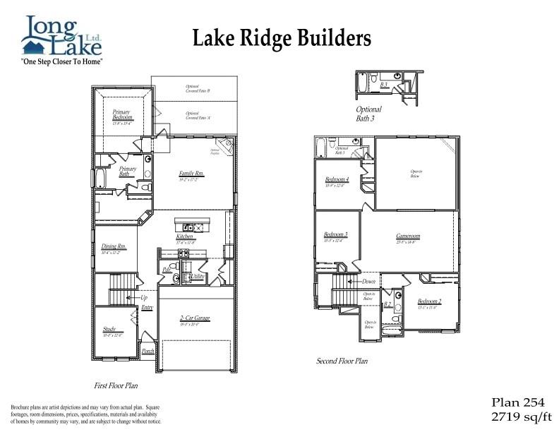 Plan 254 features 4 bedrooms, 3 full baths, 1 half bath and over 2,700 square feet of living space.