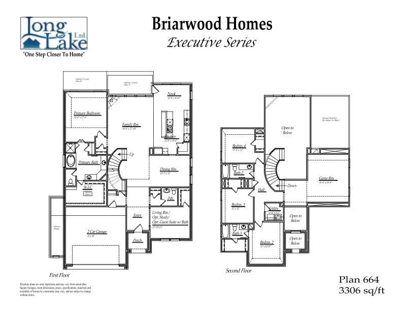 Plan 664 features 4 bedrooms, 3 full baths, 1 half bath and over 3,300 square feet of living space.