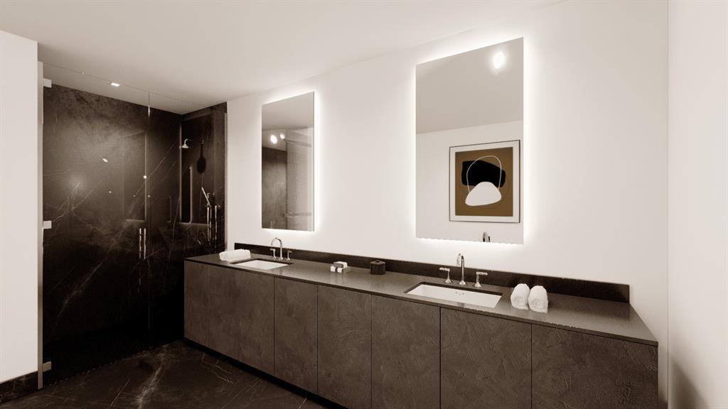 Experience luxury in the primary bathroom. Immerse yourself in sophistication with exquisite finishes, a spacious layout, and lavish amenities for a truly indulgent bathing experience.