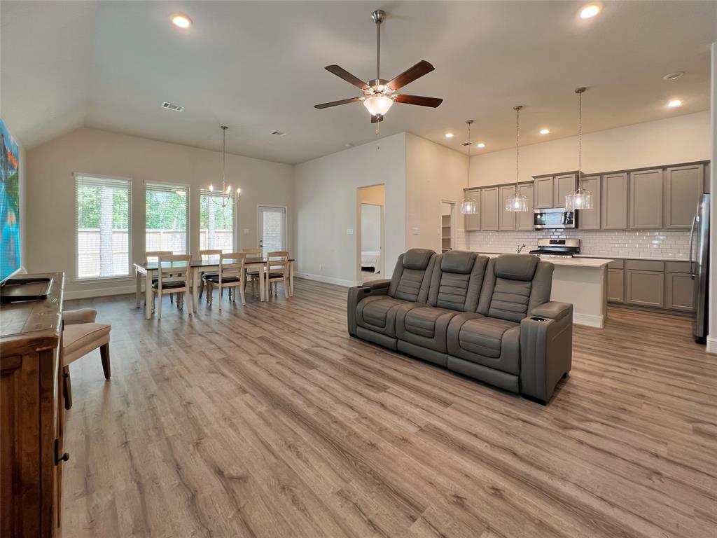 Spacious open area living and dining room.