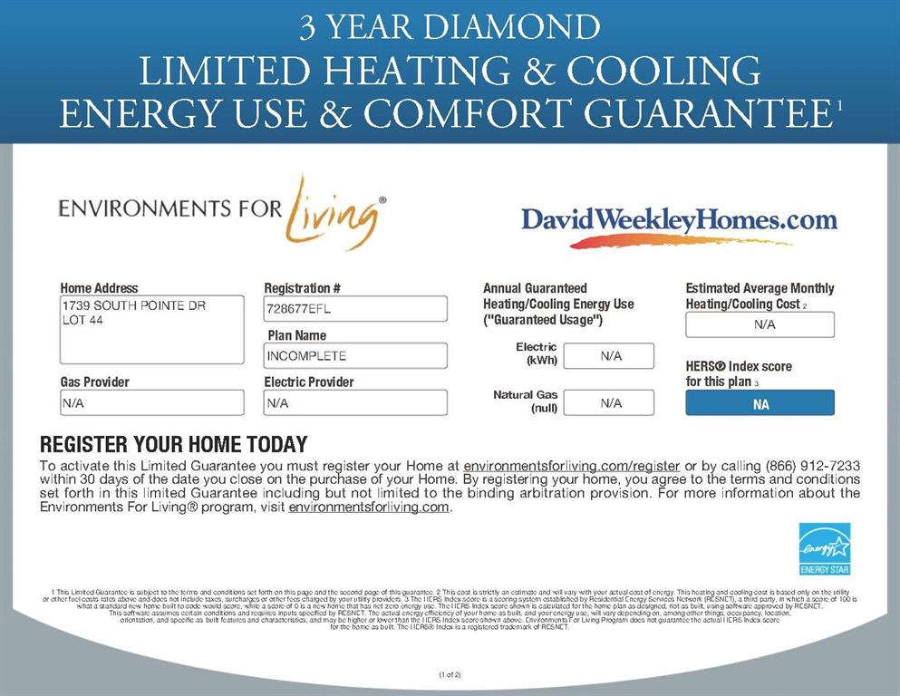 As a Diamond level Environments for Living builder, we offer a comfort guarantee and heating/cooling usage. Ask for the guarantee on this home!!