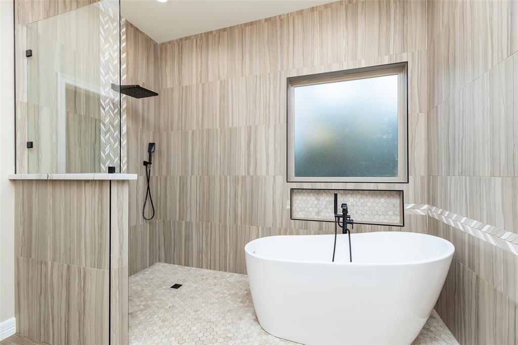 Large soaking tub, and walk in shower combo