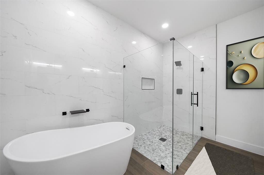 This beautifully designed bathroom will offer a free-standing tub and walk-in shower.