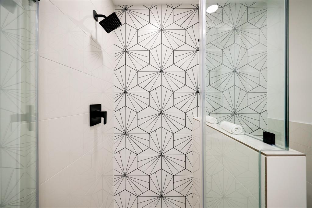 Geometric tiling in the primary bathroom