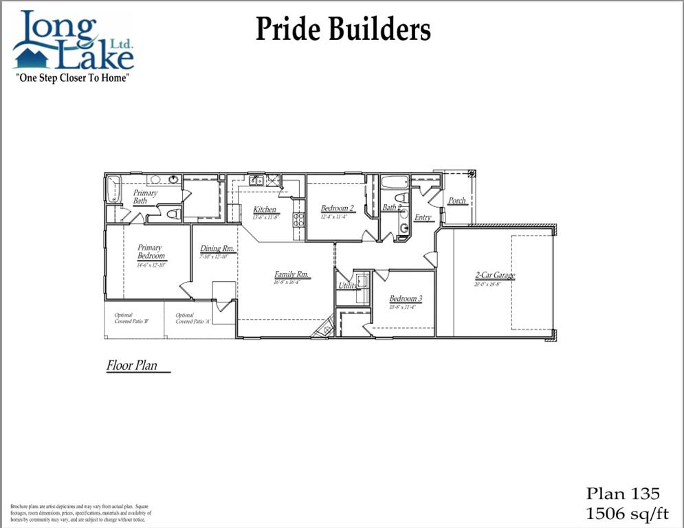 Plan 135 features 3 bedrooms, 2 full baths, and over 1,500 square feet of living space.