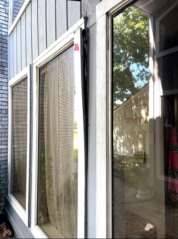 Water damage at the outside entry and the kitchen windows