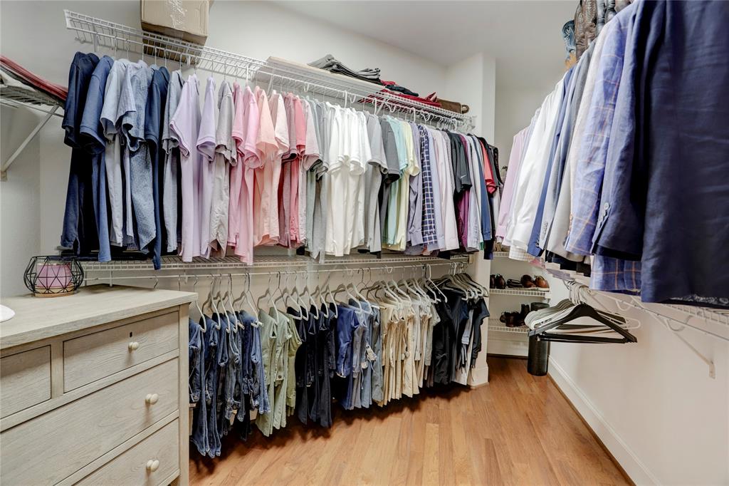 Closet space will never be an issue in this amazing walk-in closet with build in shelving and storage.