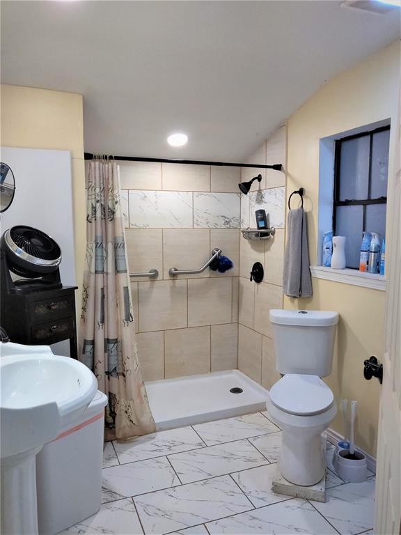 The newly remodeled bath with handicap access.
