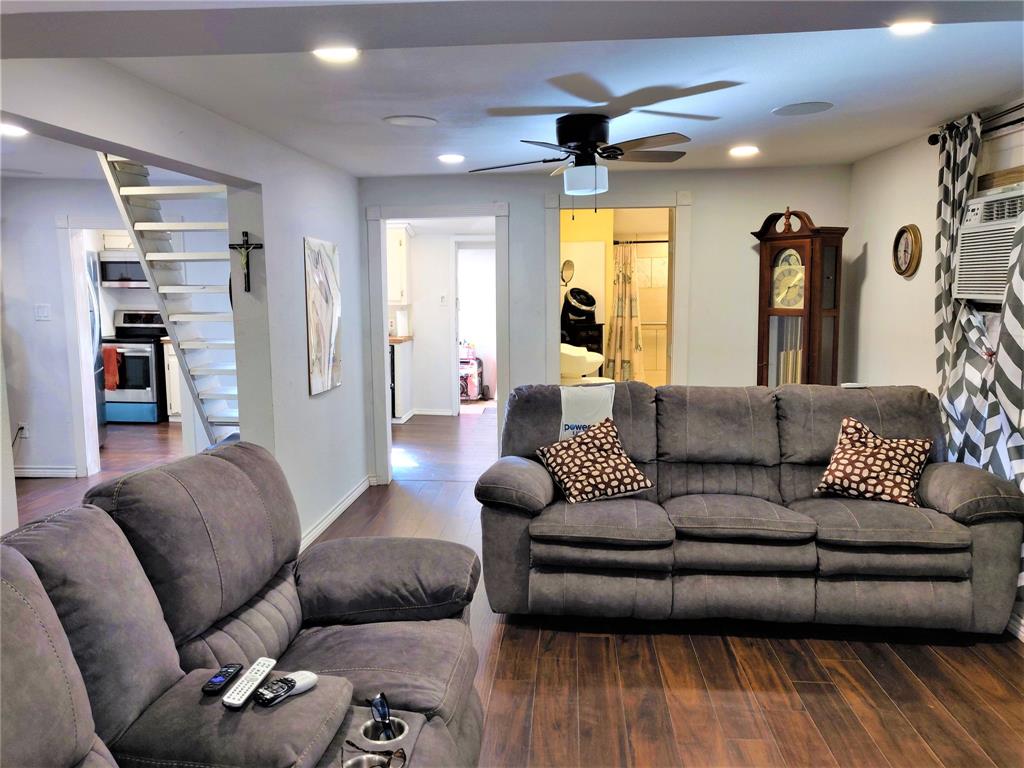 The spacious living room has room for sectionals and more.