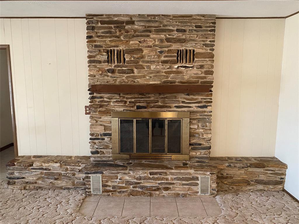 Fire place built out of petrified wood gathered by family.