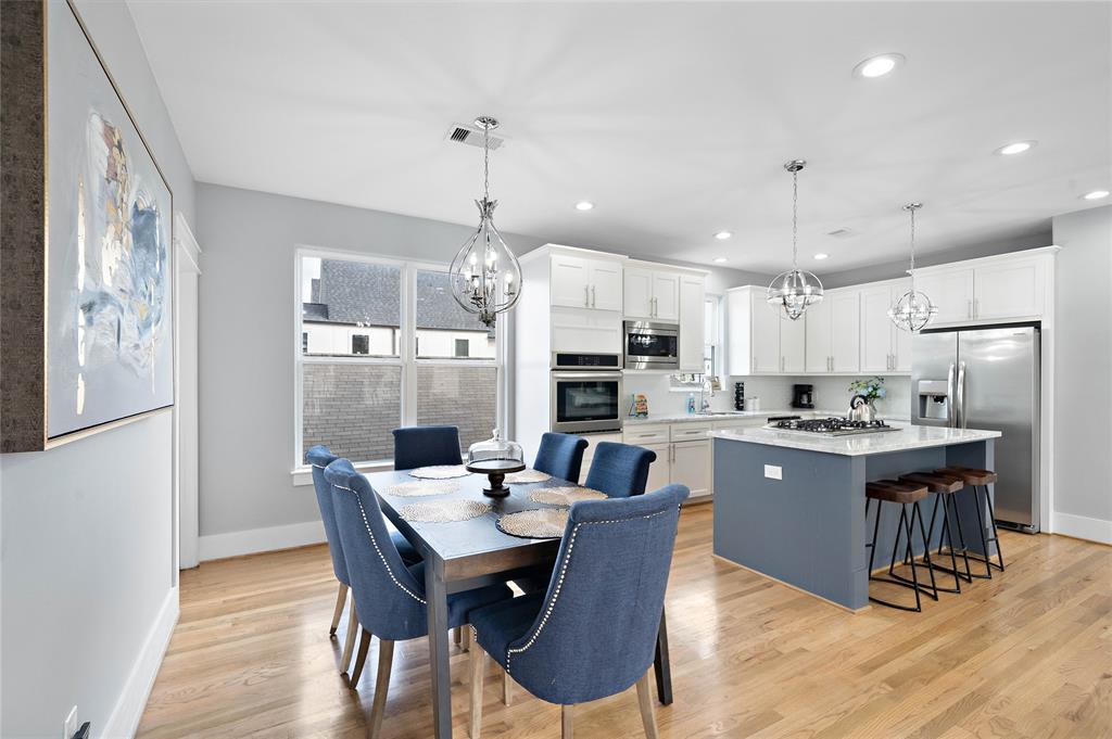 Savor quick or formal meals in the dining area with a layout fit for gatherings, oversized windows, and easy access to the kitchen. This space offers generous accommodations for seating while leaving plenty of room to move around.