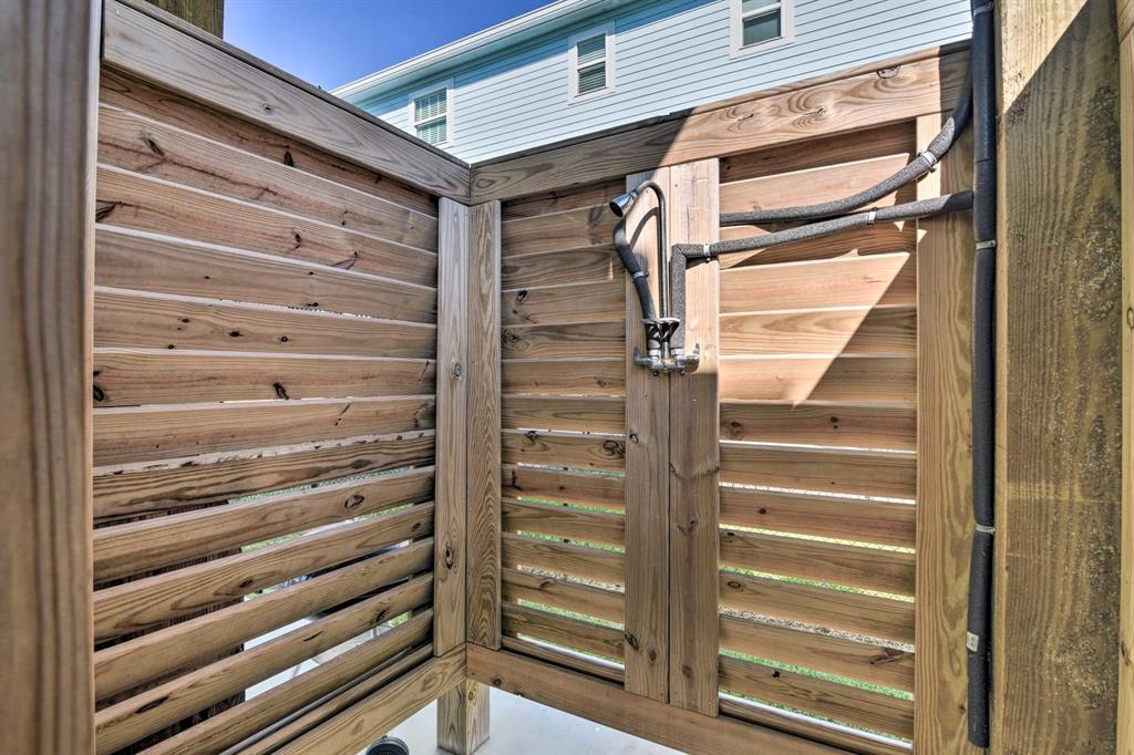 Outdoor shower perfect for rinsing off the sand after a day at the beach.