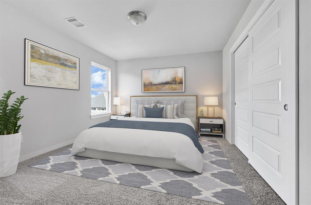 Secondary bath features tile flooring, tub/shower combo with tile surround, dark wood cabinets, beautiful light countertops, mirror, sleek fixtures and modern finishes.