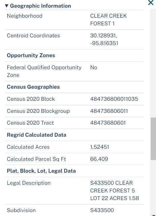 Property Info from Regrid website