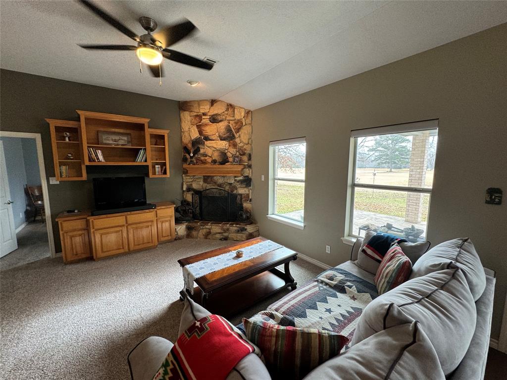 Living Room with Wood Burning Fireplace